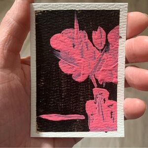 ACEO Original Miniature Abstract Pink Floral Art Print